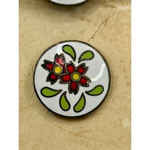 NOS NEW Vintage Set of 6 Japanese Cloisonné Floral Enamel Buttons Made in Japan